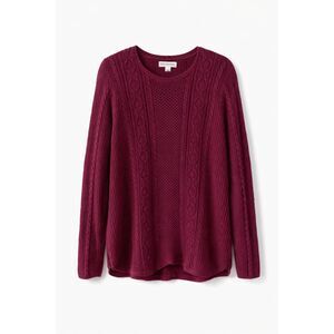 Kim Rogers Cable Knit Sweater XL Burgundy Cotton Cottagecore Grandma Cozy Core